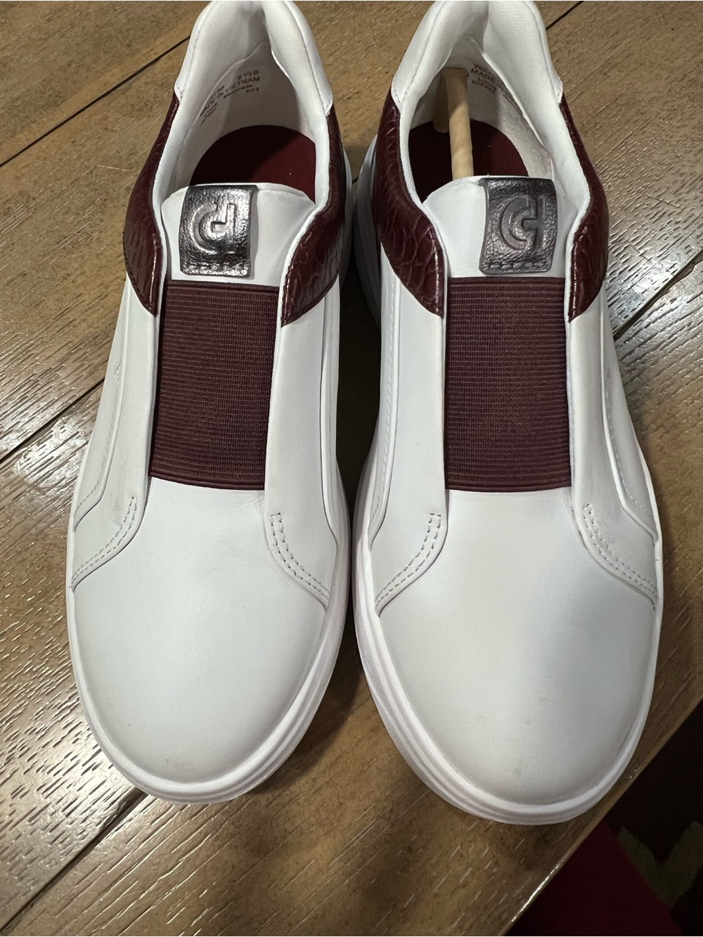 Cole Haan Grand 360 White & Burgundy Slip-On Women Sneakers🔥